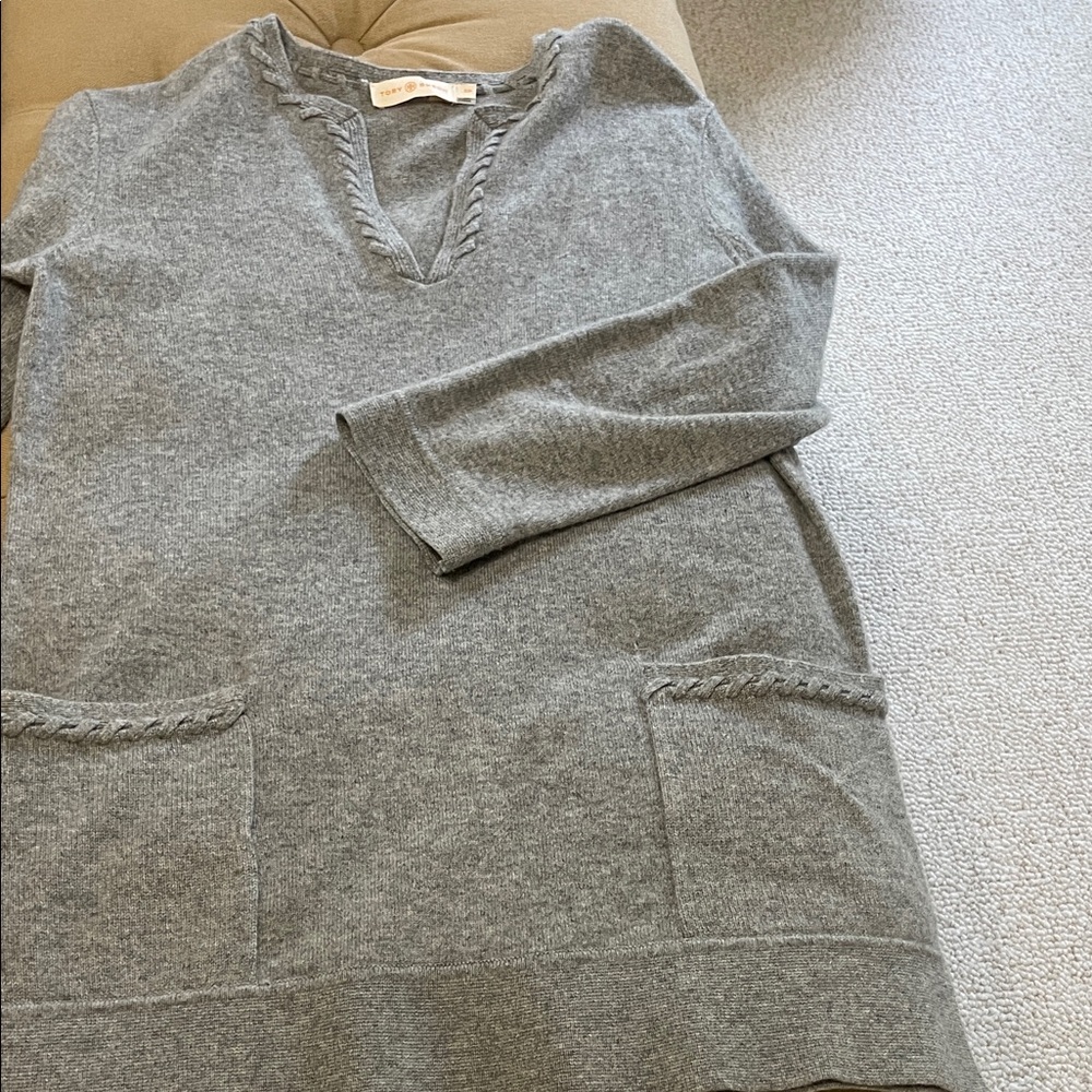 Tory Burch Gray Long Sleeve sweater with Braided Details